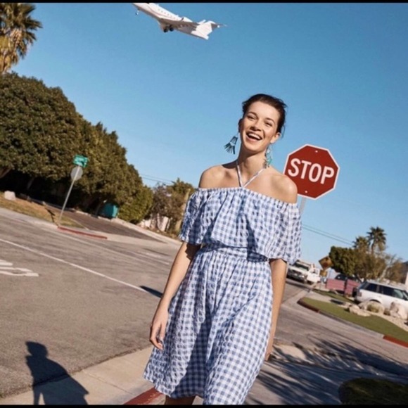 Anthro 11 1 Tylho S Gingham Dress Blue - Picture 3 of 7